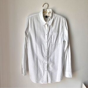 Lands’ End White Cotton Long Sleeve Button Front Shirt Size M 10-12